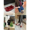 Super soft water-washed horse skin grape mom style French retro bow shallow opening single shoes, versatile ballet flat shoes for women Specification image